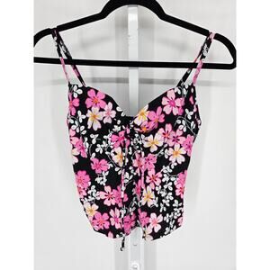 Victorias Secret Womens Sz 36B Tankini Swimsuit Top Black Pink Floral